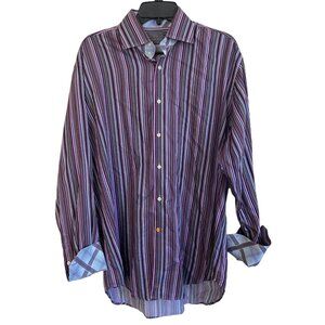 Thomas Dean Men's Long Sleeve Button-up Shirt Purple Blue Black Large Flip-Cuff